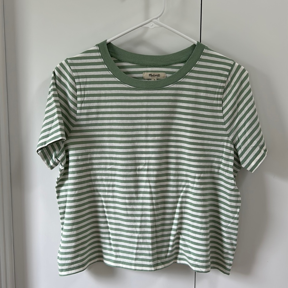 Women’s Madewell striped short sleeve cropped short, new with tags, small